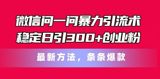 微信问一问暴力引流术，稳定日引300+创业粉，最新方法，条条爆款【揭秘】-轻创淘金网