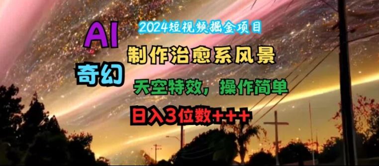 2024短视频掘金项目，AI制作治愈系风景，奇幻天空特效，操作简单，日入3位数【揭秘】-轻创淘金网