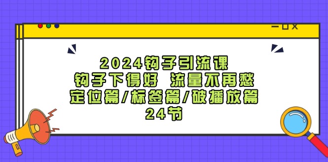 2024钩子引流课：钩子下得好流量不再愁，定位篇/标签篇/破播放篇/24节-轻创淘金网