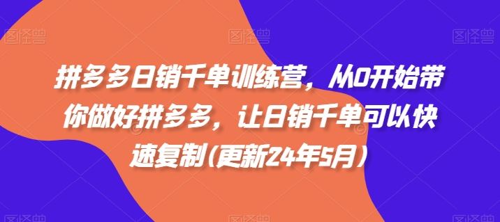 拼多多日销千单训练营，从0开始带你做好拼多多，让日销千单可以快速复制(更新24年8月)-轻创淘金网